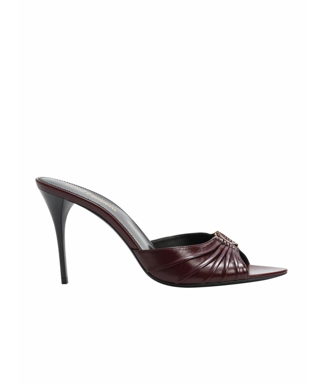 SAINT LAURENT Бордовые кожаные сабо, фото 1