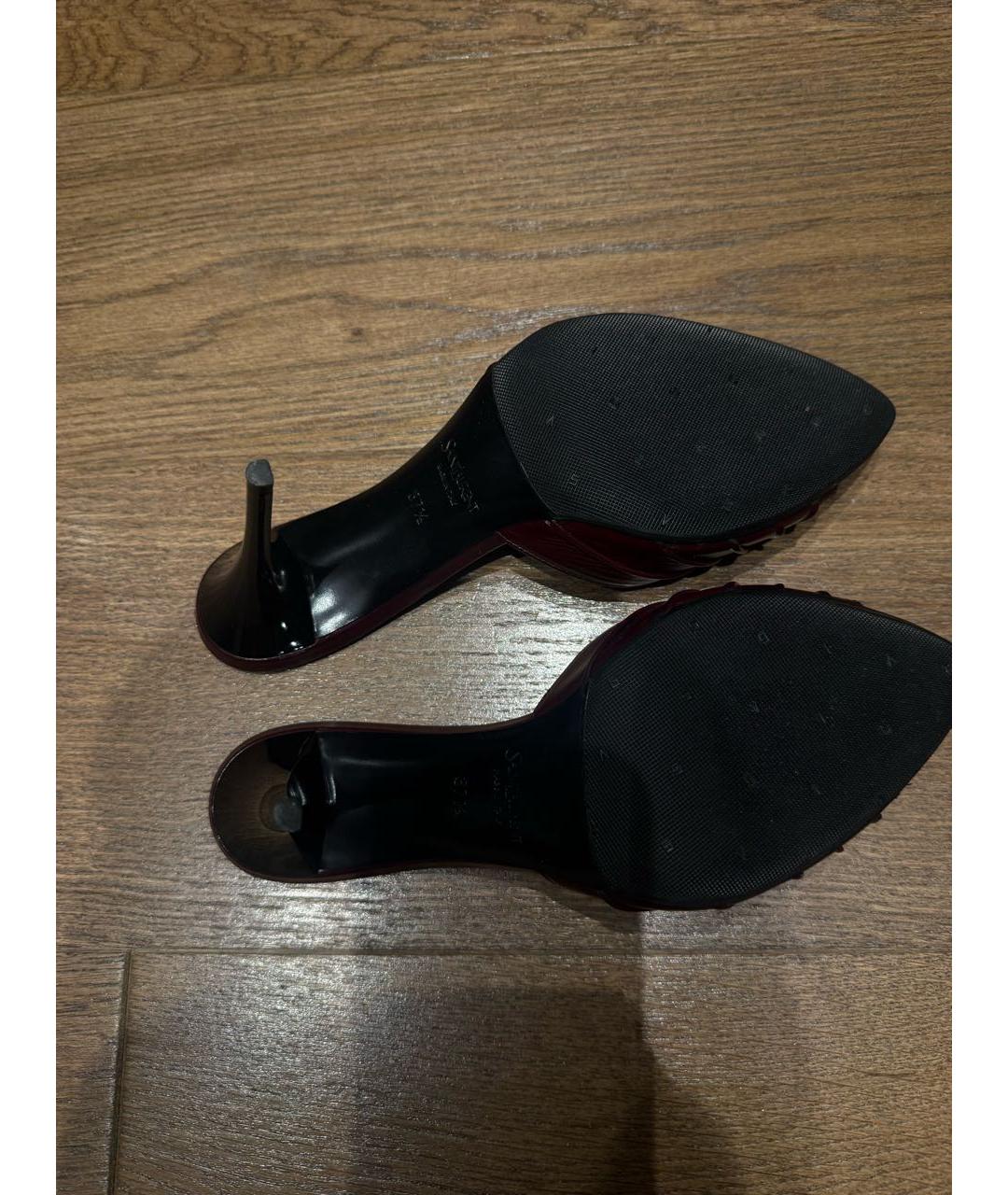 SAINT LAURENT Бордовые кожаные сабо, фото 2