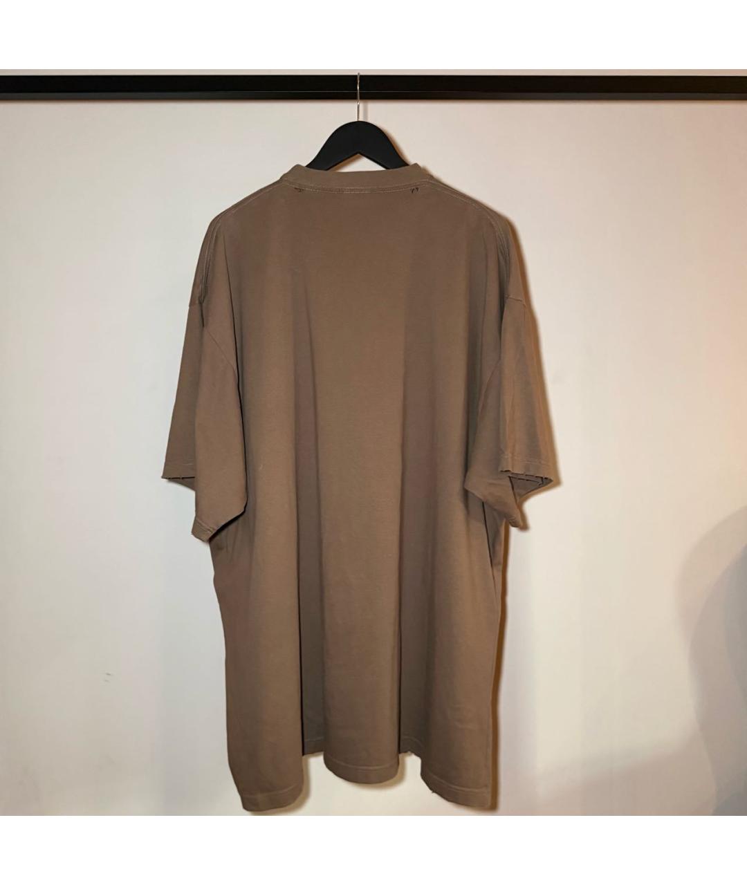 BALENCIAGA Коричневая хлопковая футболка, фото 4