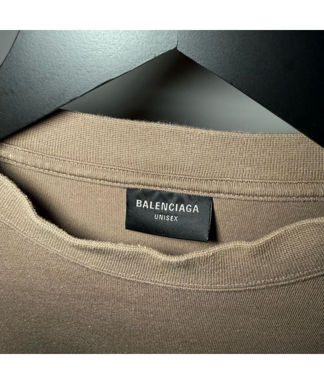 BALENCIAGA Коричневая хлопковая футболка, фото 5