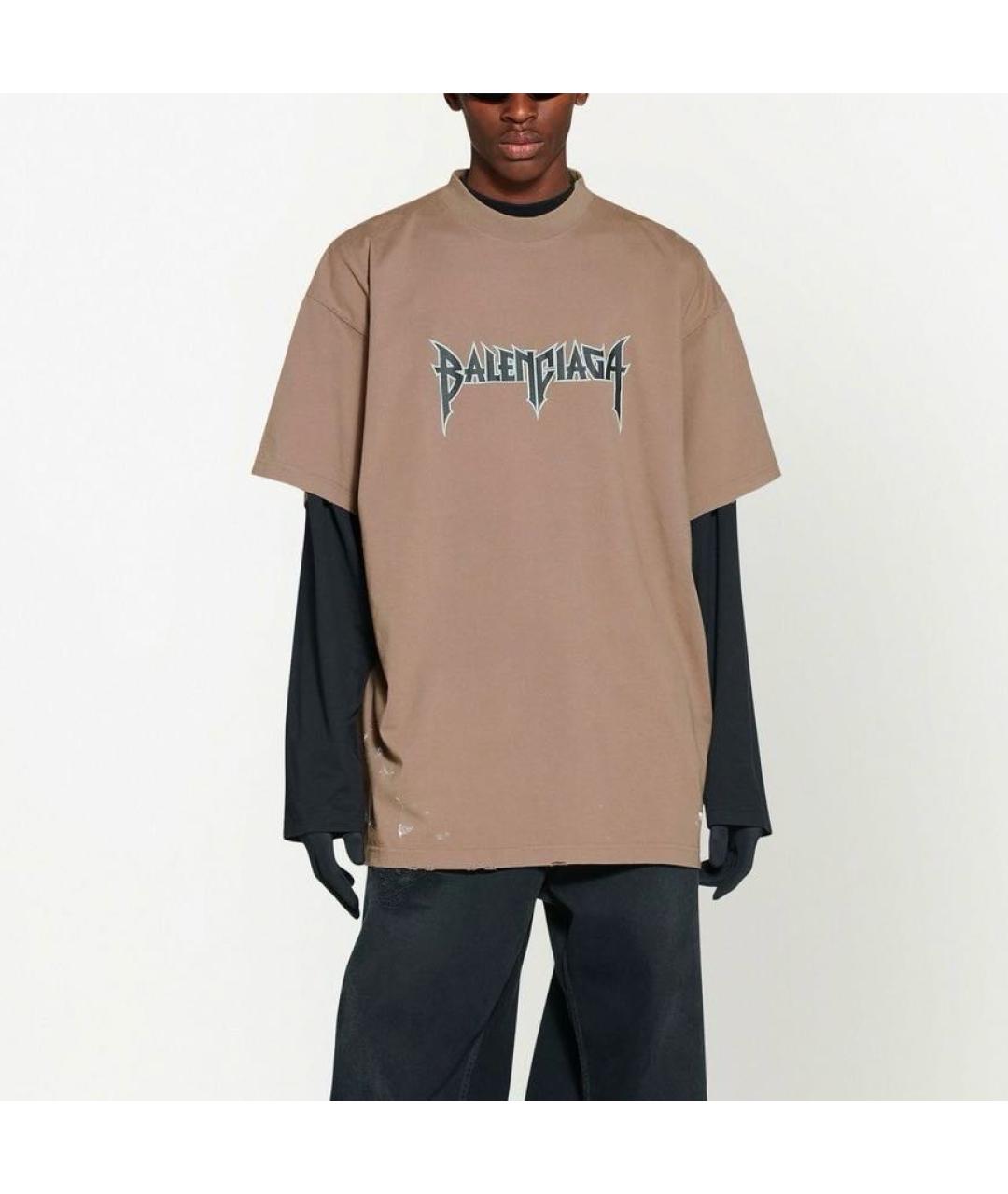 BALENCIAGA Коричневая хлопковая футболка, фото 8