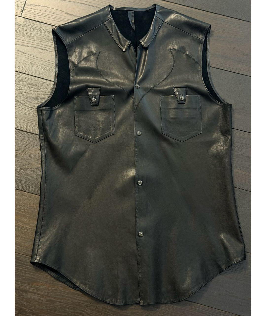 CHROME HEARTS Черный кожаный жилет, фото 6
