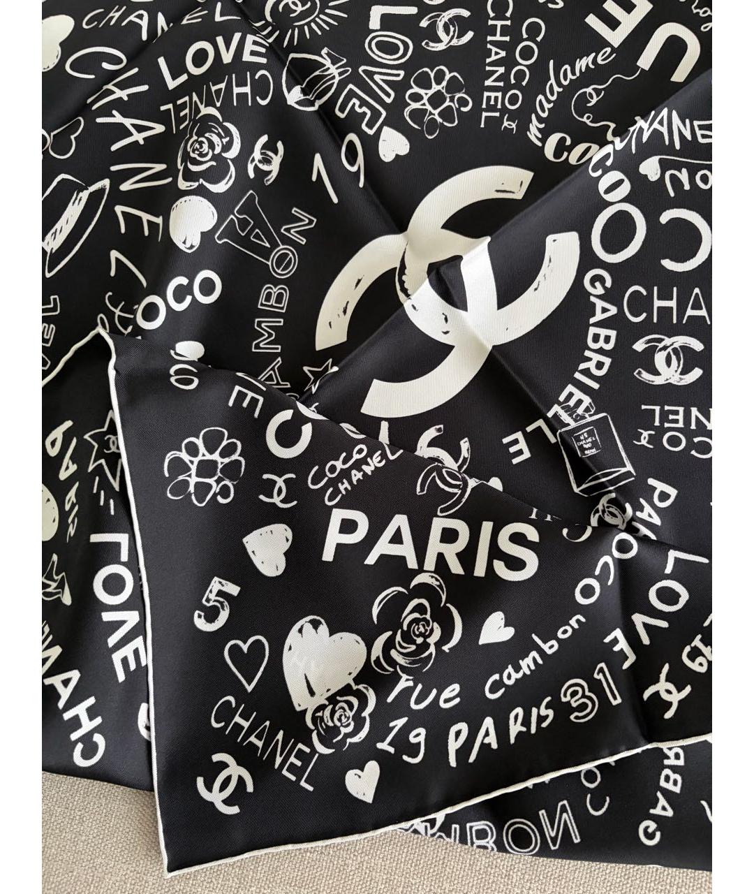 CHANEL Черный шелковый платок, фото 3
