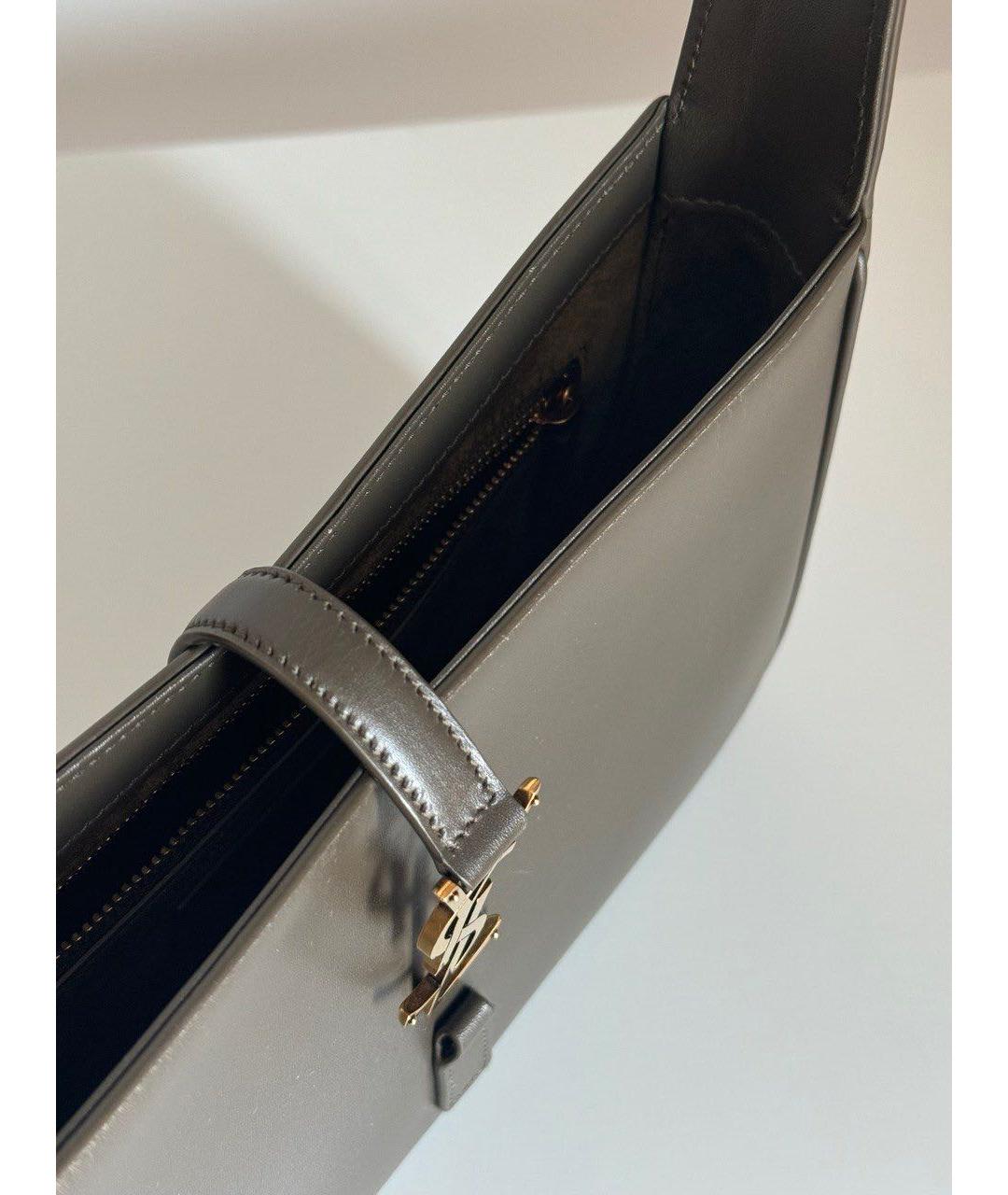 SAINT LAURENT Хаки кожаная сумка с короткими ручками, фото 4
