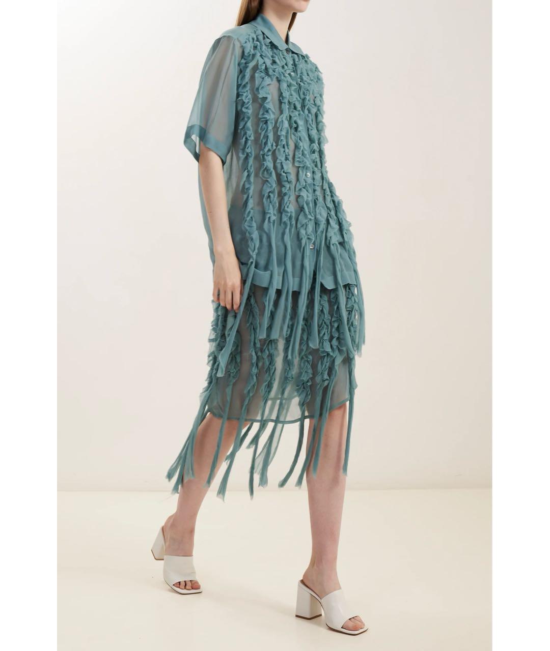 DRIES VAN NOTEN Голубая вискозная юбка миди, фото 3