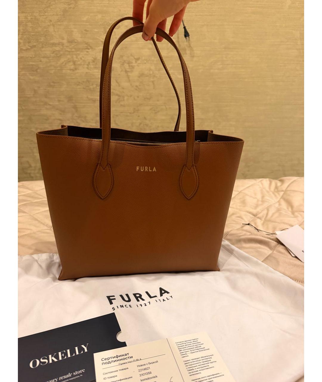 FURLA Коричневая кожаная сумка тоут, фото 9