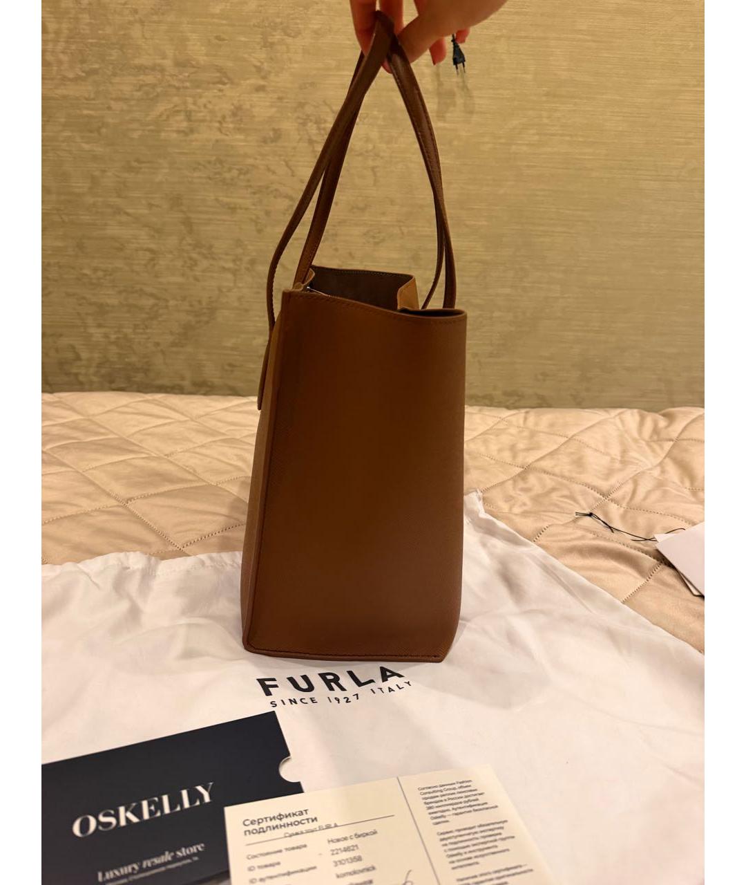 FURLA Коричневая кожаная сумка тоут, фото 2