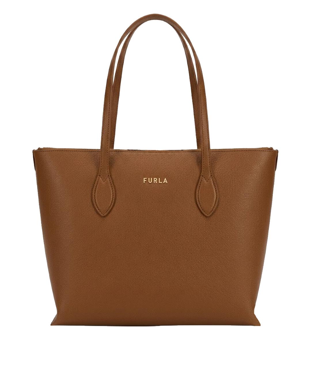 FURLA Коричневая кожаная сумка тоут, фото 1