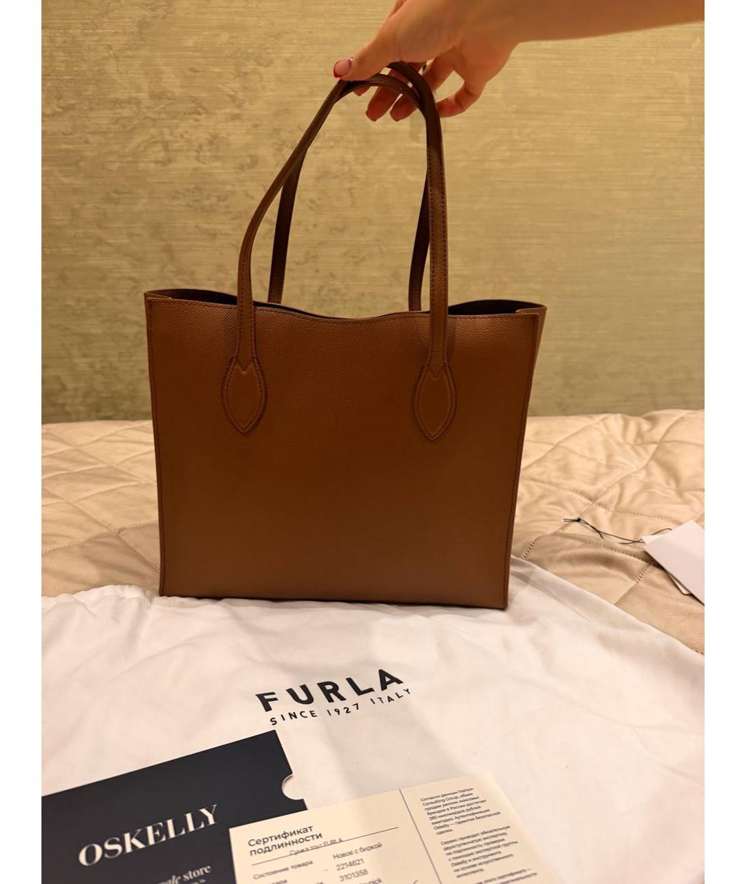 FURLA Коричневая кожаная сумка тоут, фото 3