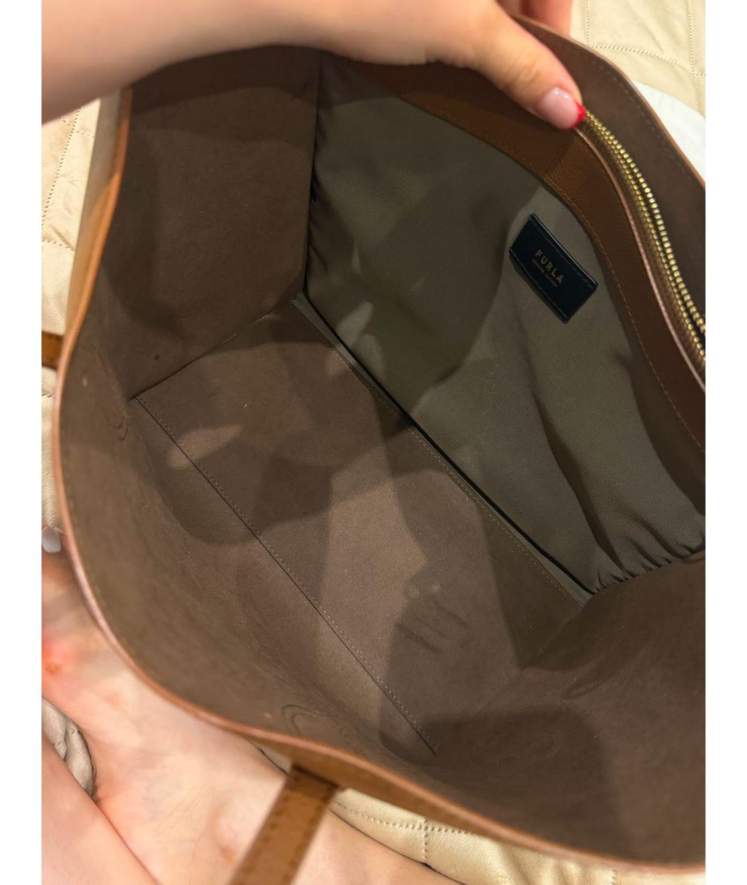 FURLA Коричневая кожаная сумка тоут, фото 4