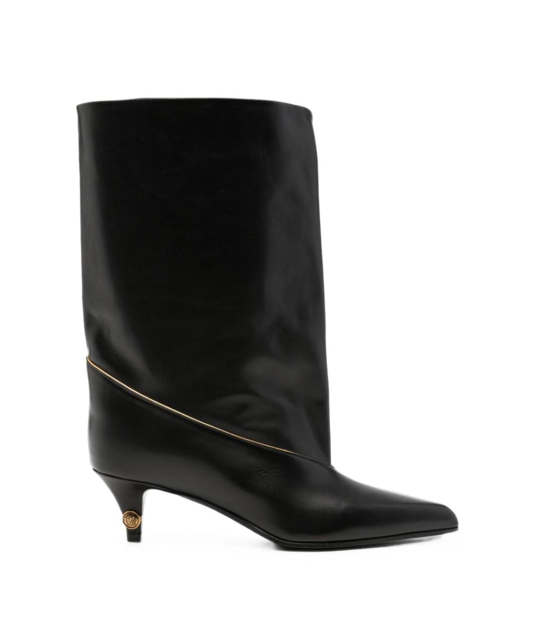 VERSACE Черные кожаные сапоги, фото 1