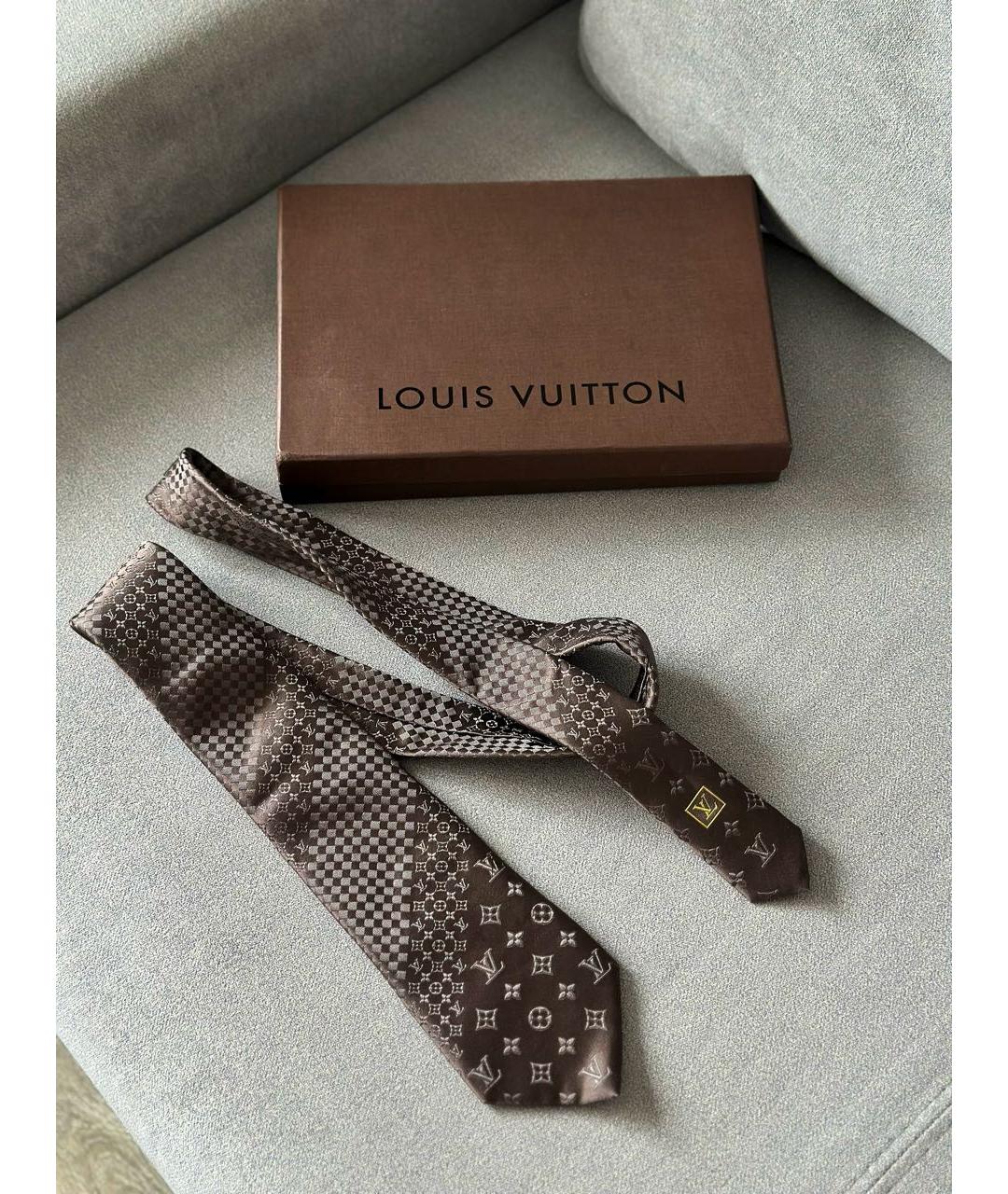 LOUIS VUITTON Коричневый шелковый галстук, фото 2