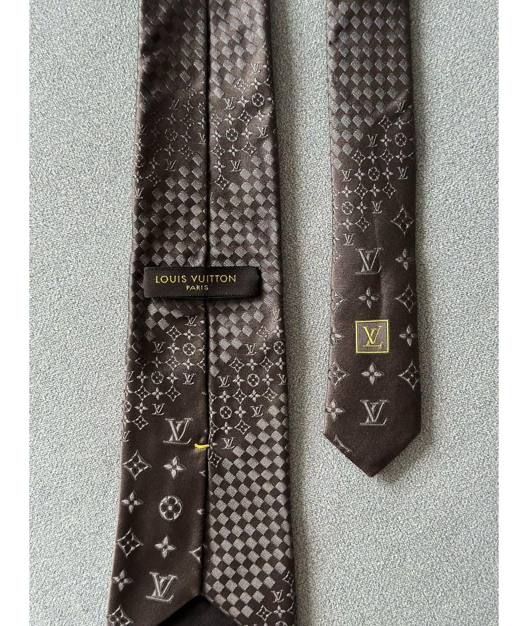LOUIS VUITTON Коричневый шелковый галстук, фото 5