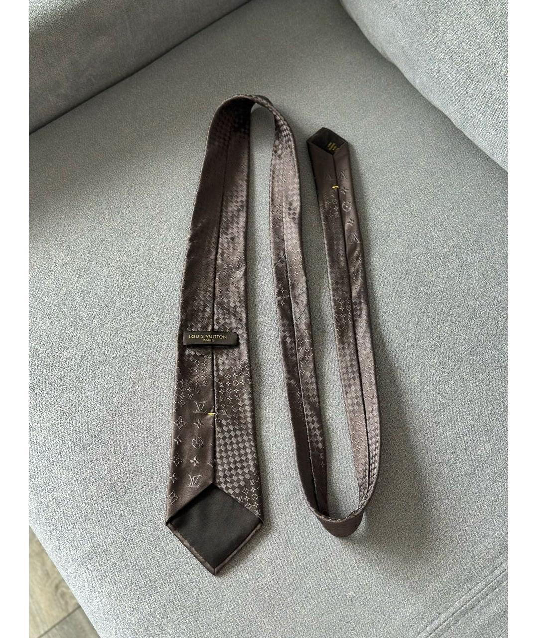 LOUIS VUITTON Коричневый шелковый галстук, фото 4