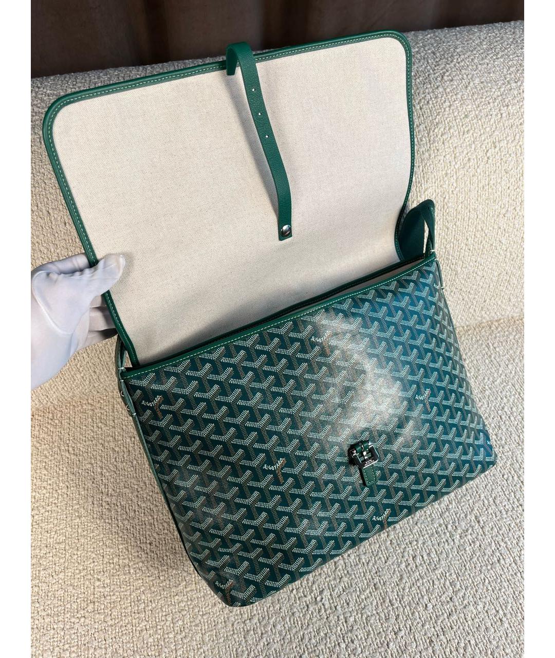 GOYARD Зеленая сумка на плечо из канвы, фото 7