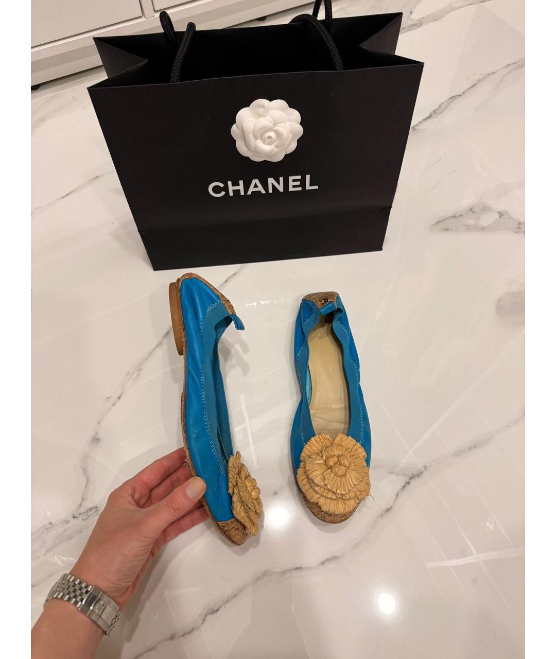 CHANEL Голубые кожаные балетки, фото 4