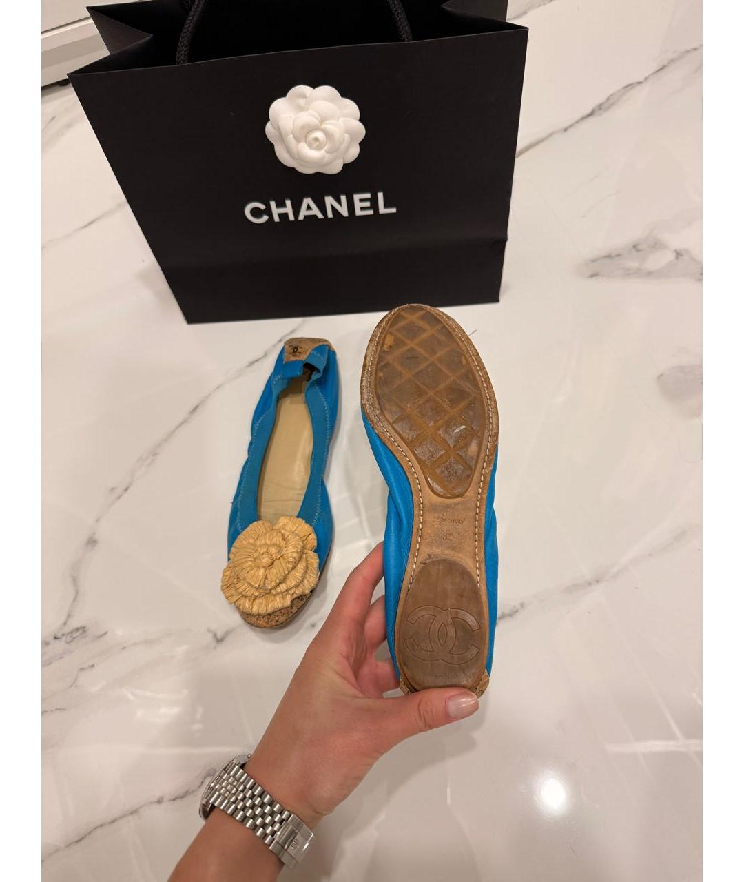 CHANEL Голубые кожаные балетки, фото 5