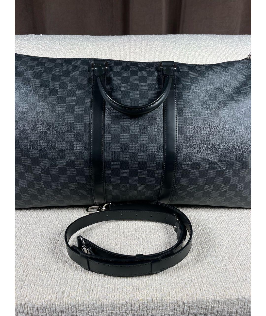 LOUIS VUITTON Антрацитовая сумка с короткими ручками из канвы, фото 5