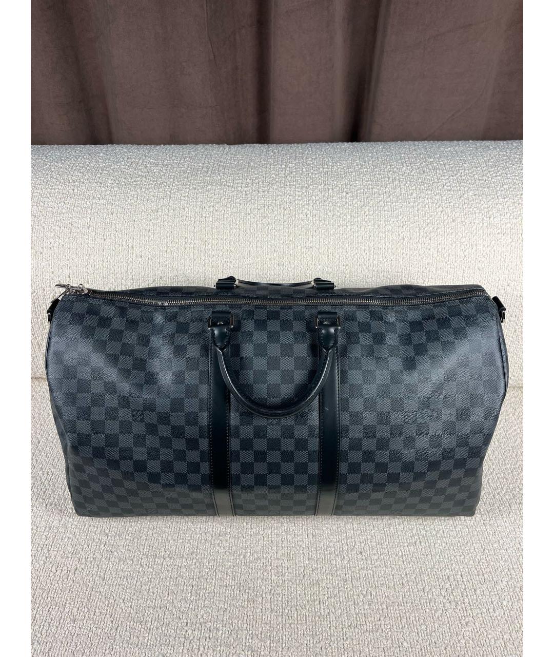 LOUIS VUITTON Антрацитовая сумка с короткими ручками из канвы, фото 3