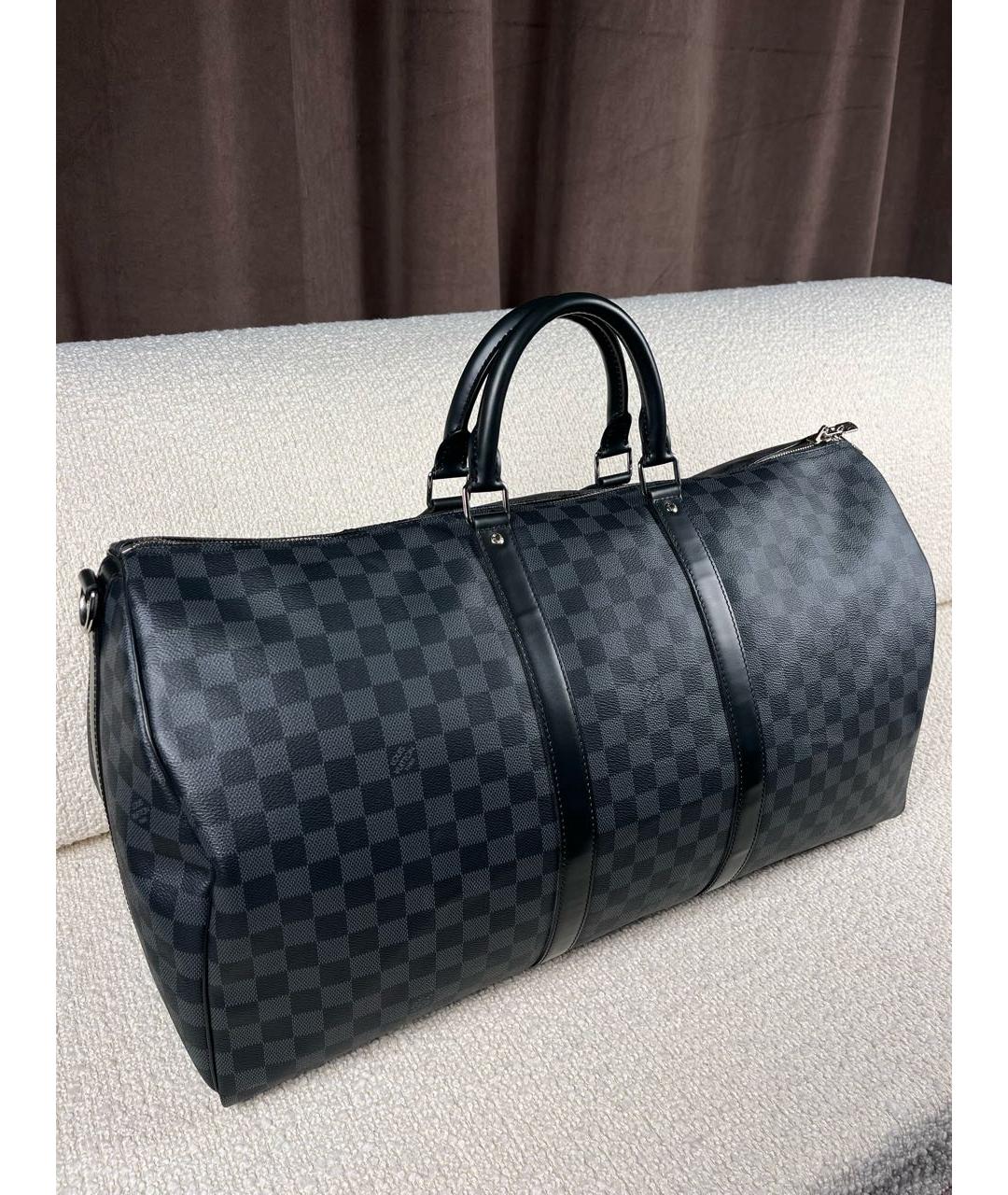 LOUIS VUITTON Антрацитовая сумка с короткими ручками из канвы, фото 2