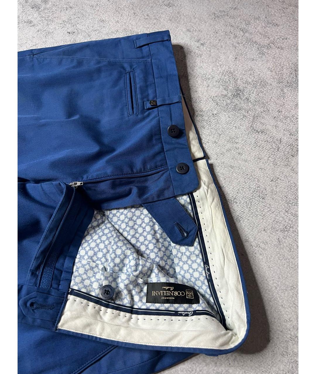 CORNELIANI Синие хлопко-эластановые классические брюки, фото 7