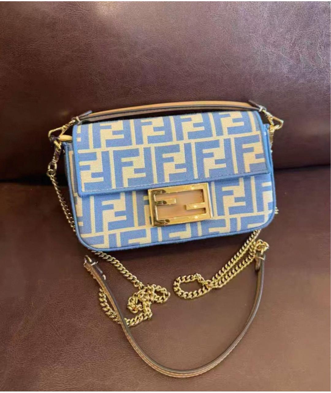 FENDI Голубая жаккардовая сумка через плечо, фото 9