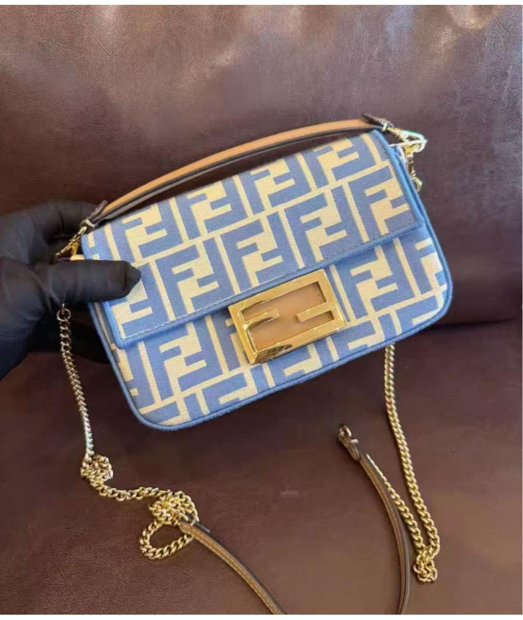 FENDI Голубая жаккардовая сумка через плечо, фото 2