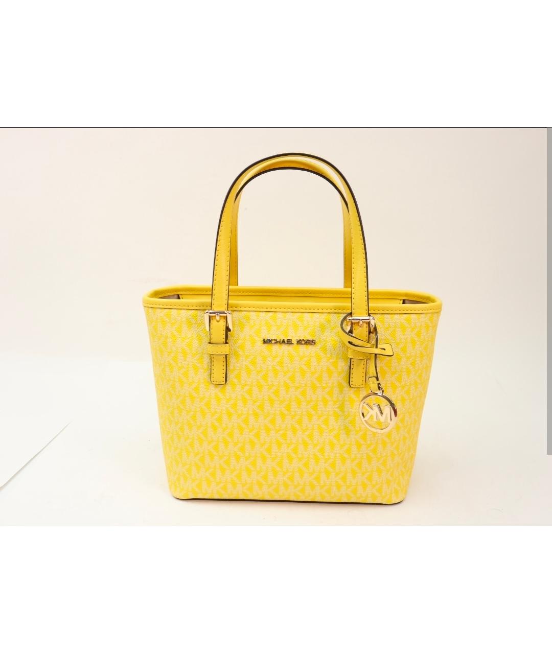 MICHAEL KORS Желтая сумка с короткими ручками из канвы, фото 9