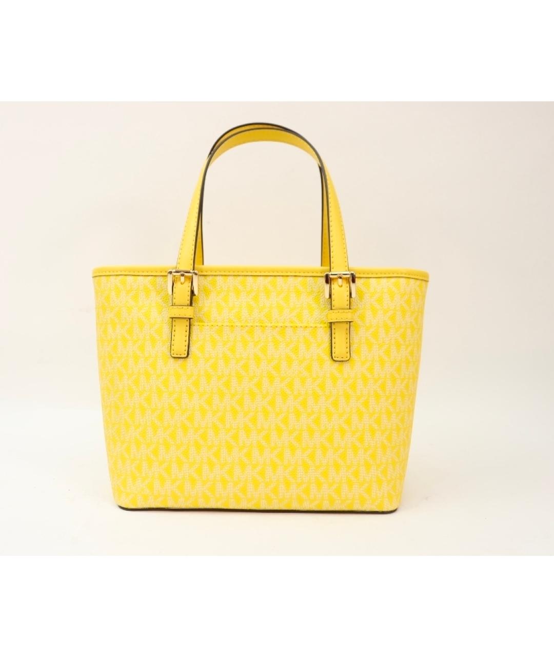 MICHAEL KORS Желтая сумка с короткими ручками из канвы, фото 3