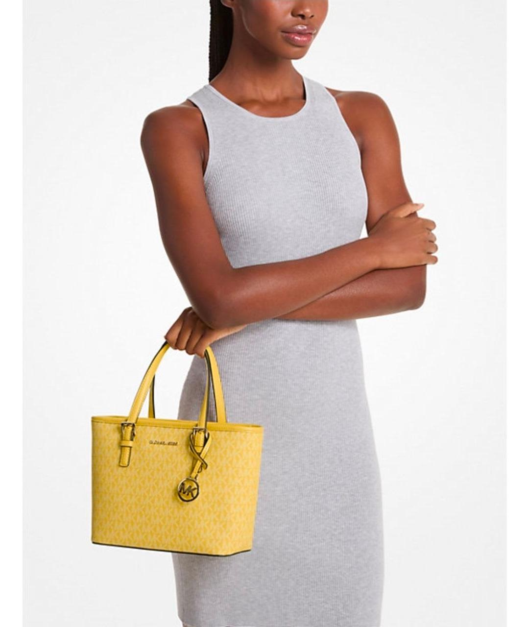 MICHAEL KORS Желтая сумка с короткими ручками из канвы, фото 5