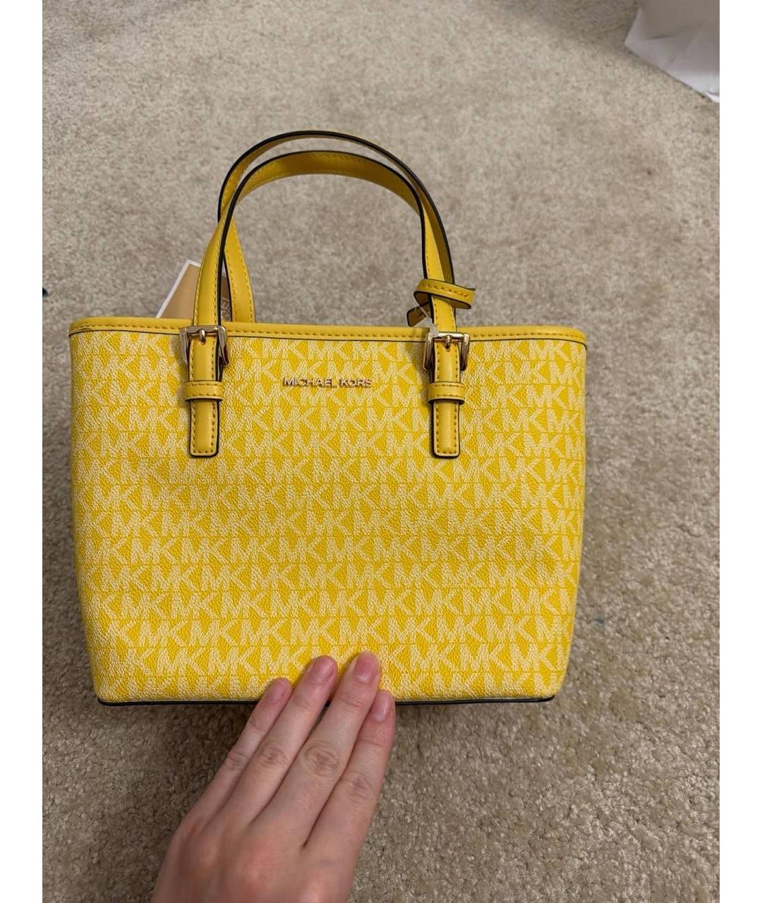 MICHAEL KORS Желтая сумка с короткими ручками из канвы, фото 8