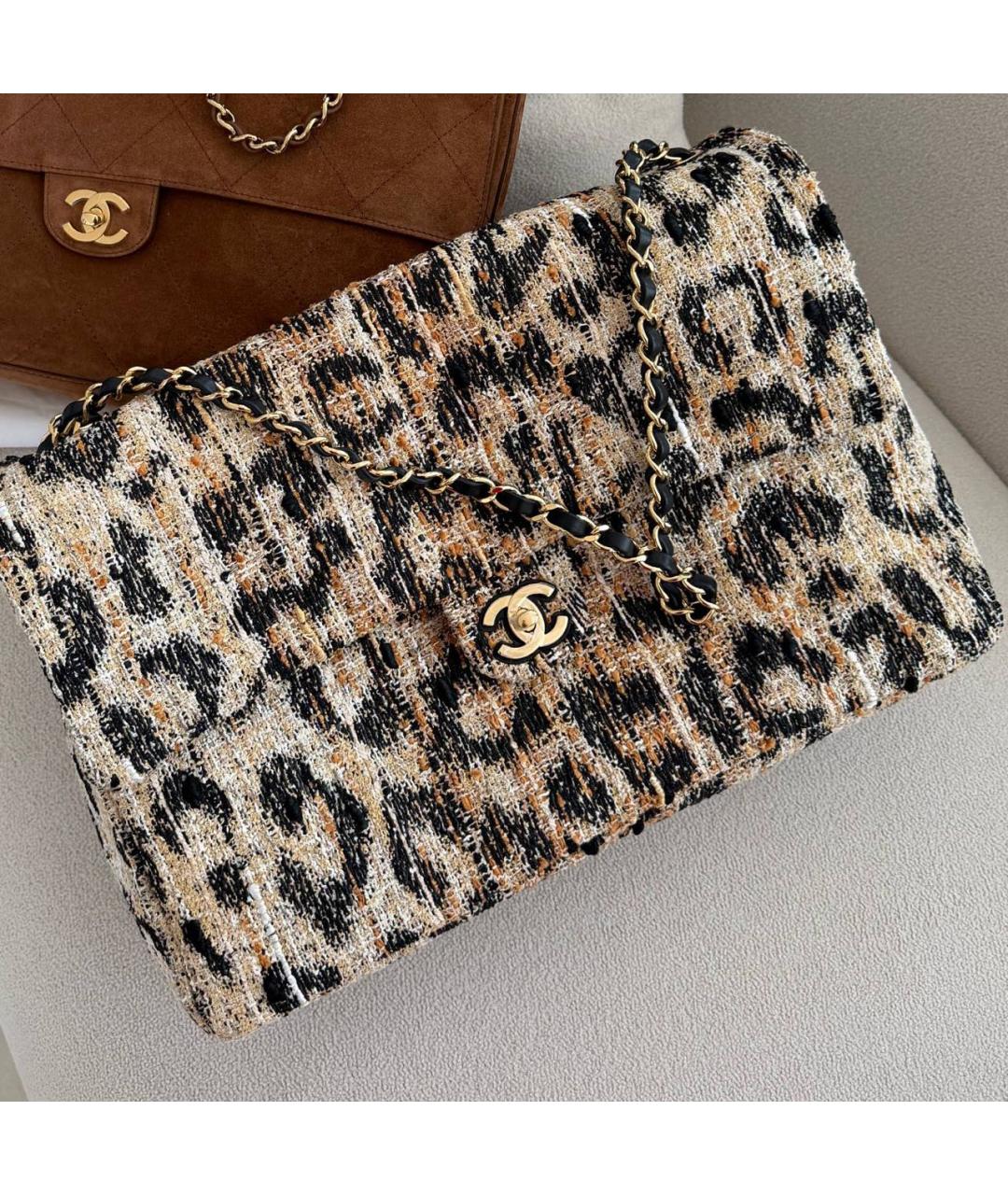 CHANEL Коричневая жаккардовая сумка через плечо, фото 2
