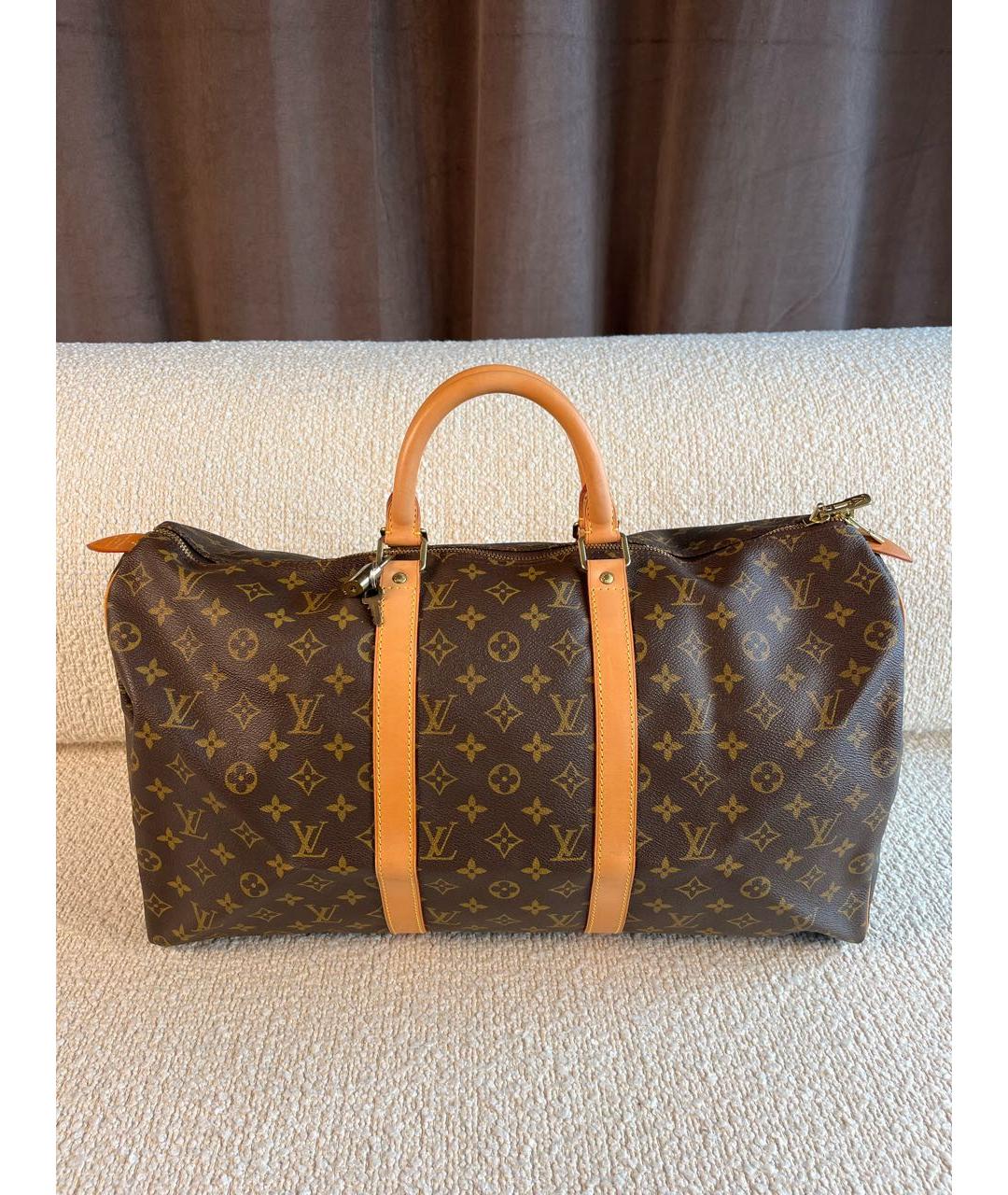 LOUIS VUITTON Коричневая дорожная/спортивная сумка из канвы, фото 9
