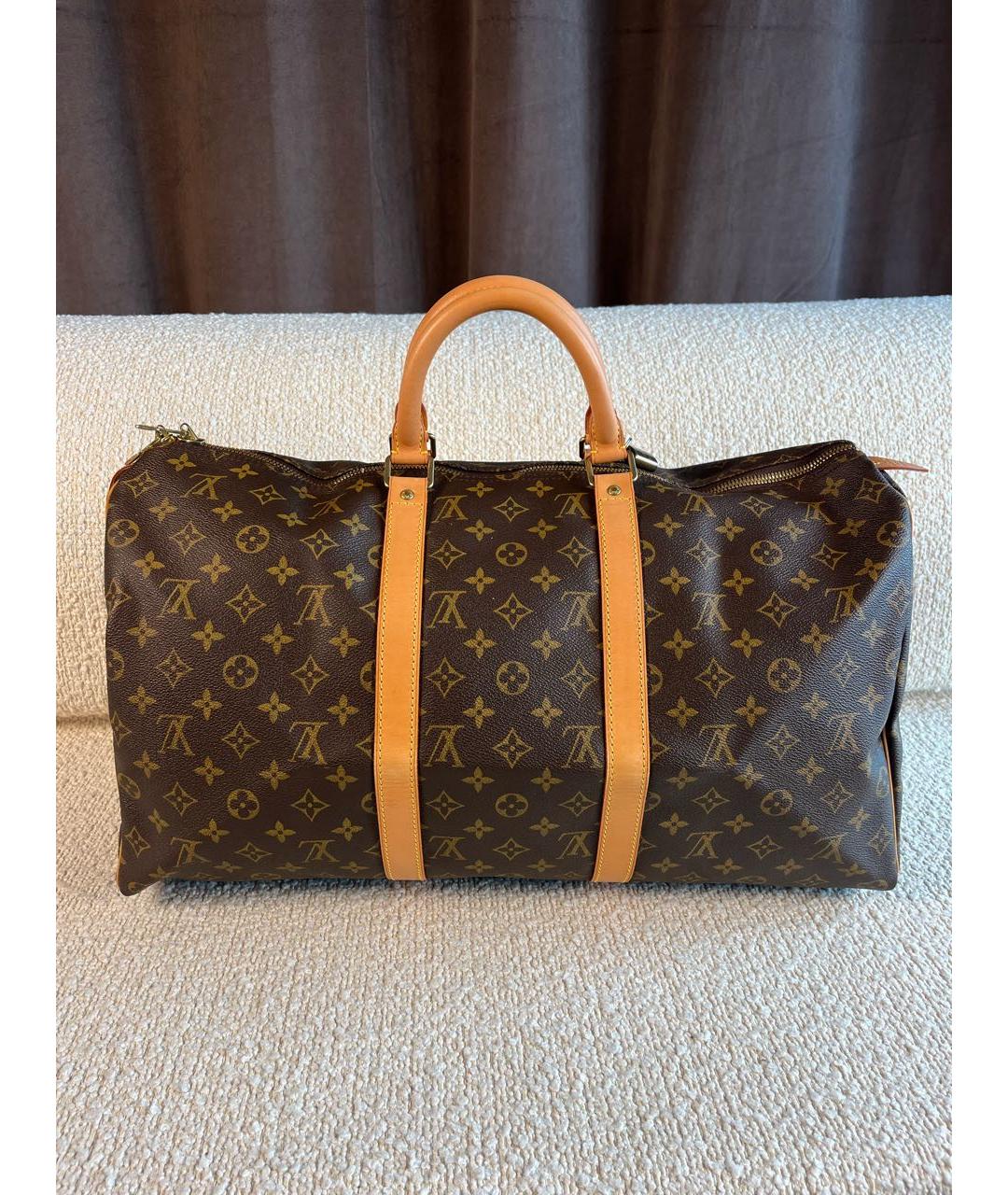 LOUIS VUITTON Коричневая дорожная/спортивная сумка из канвы, фото 3