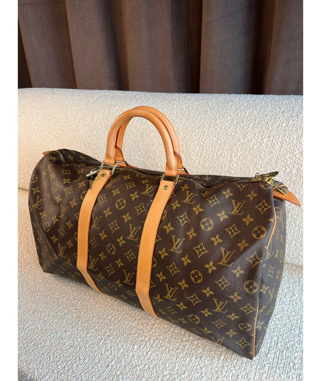 LOUIS VUITTON Коричневая дорожная/спортивная сумка из канвы, фото 5