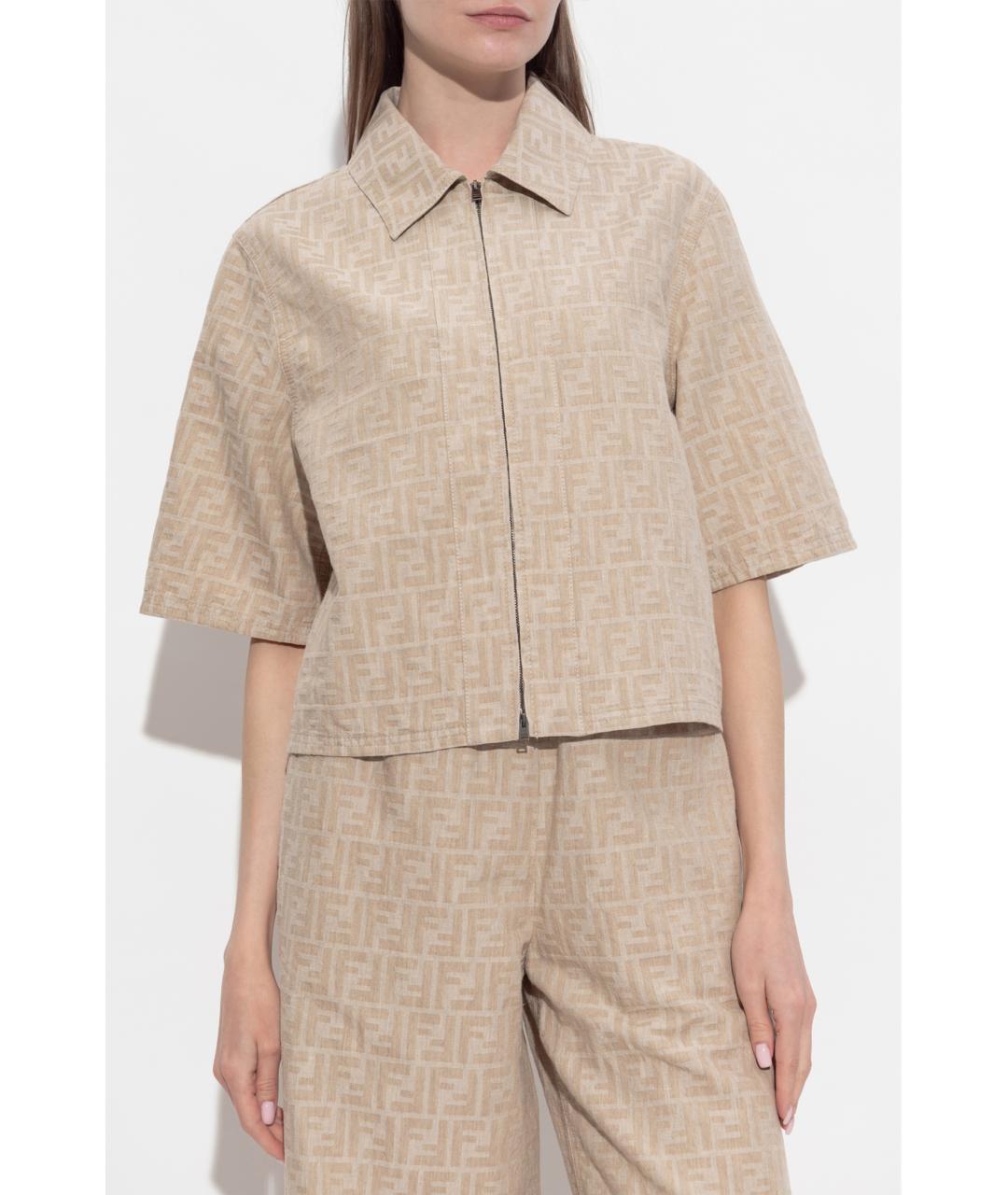 FENDI Бежевая хлопковая рубашка, фото 3