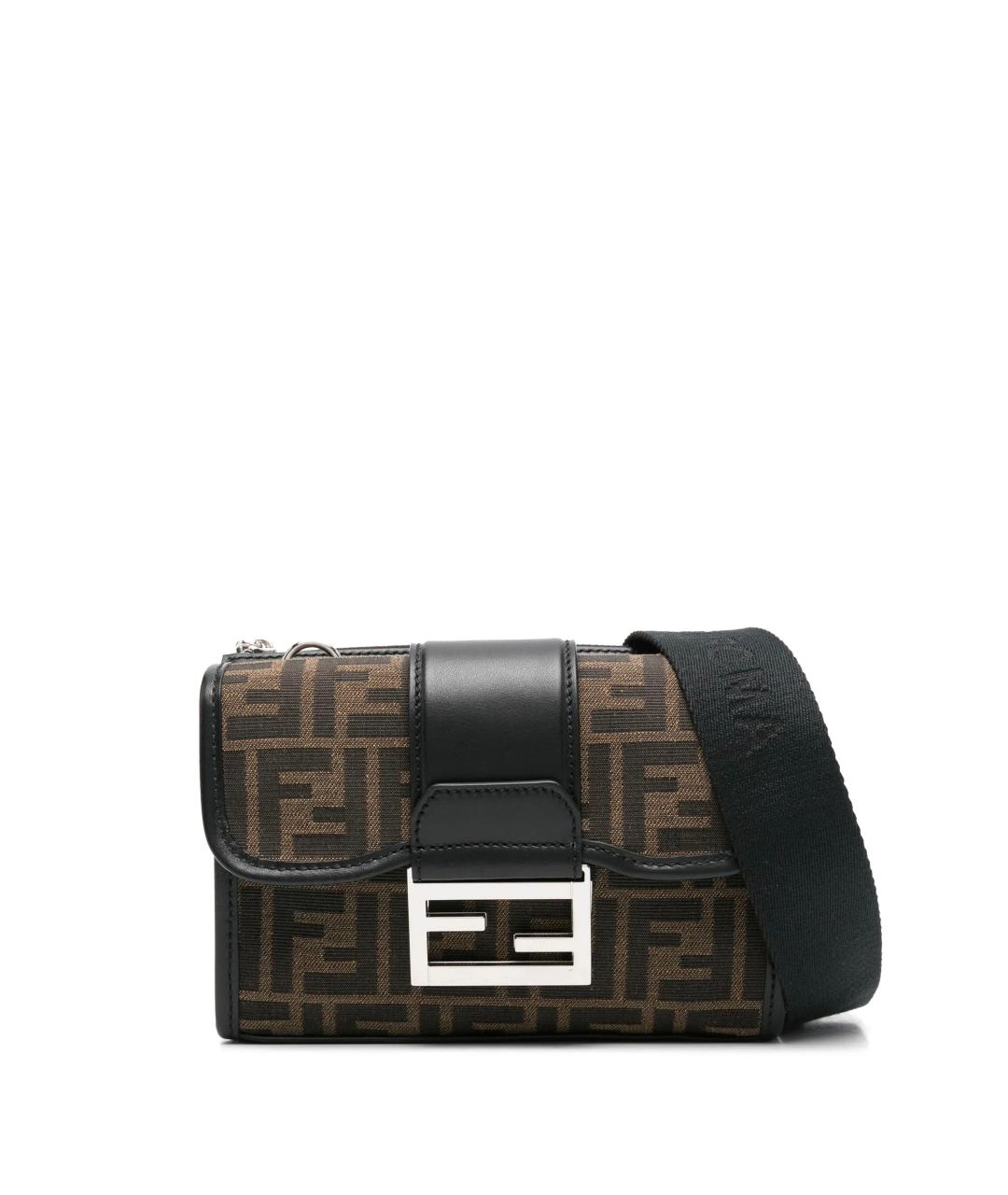 FENDI Коричневая жаккардовая сумка на плечо, фото 1