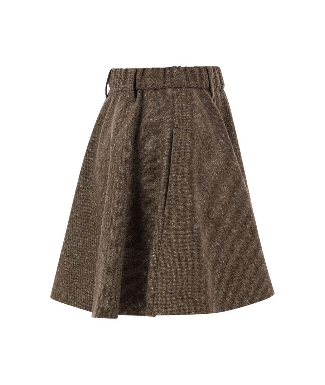 BRUNELLO CUCINELLI Коричневая шерстяная юбка мини, фото 3