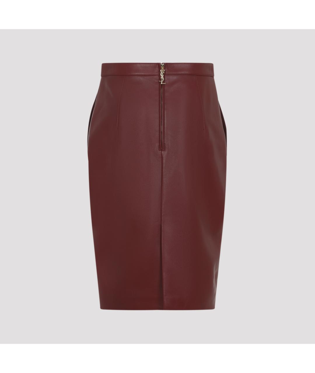 SAINT LAURENT Бордовая кожаная юбка миди, фото 3