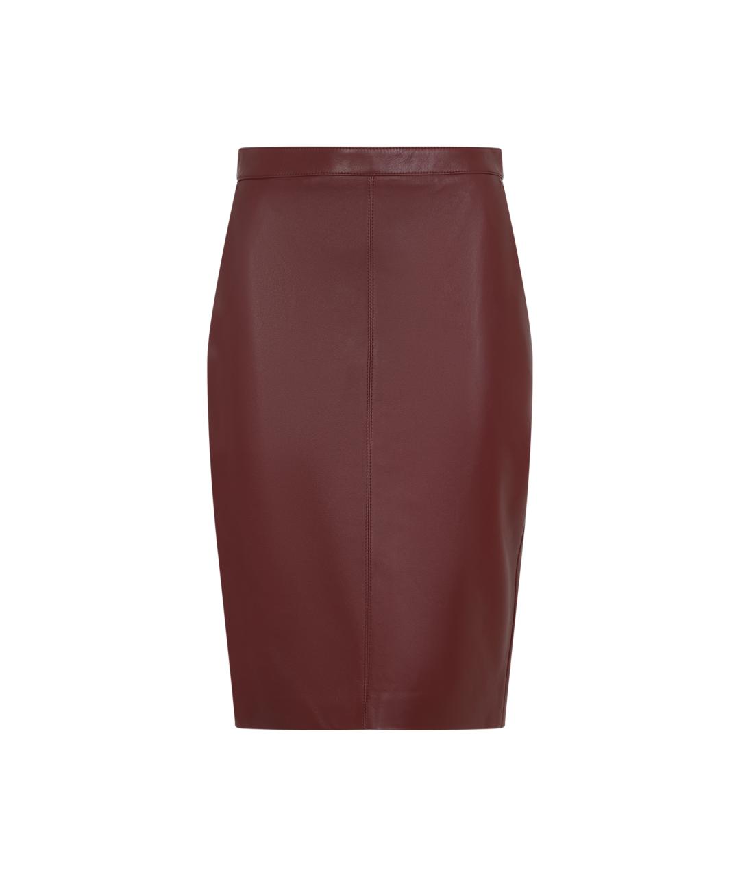 SAINT LAURENT Бордовая кожаная юбка миди, фото 1