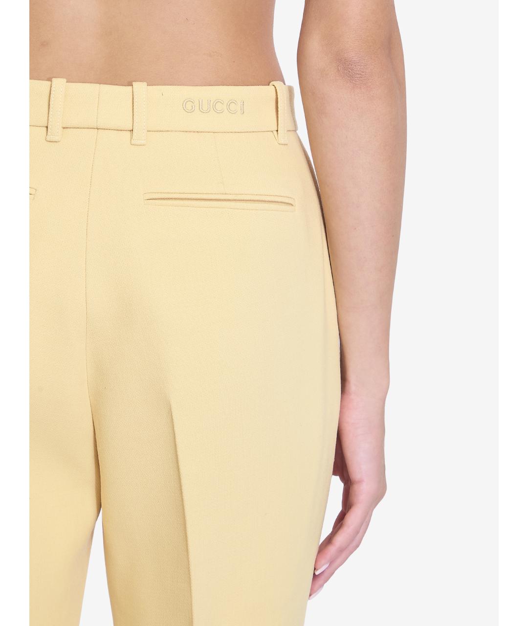 GUCCI Желтые полиэстеровые прямые брюки, фото 4
