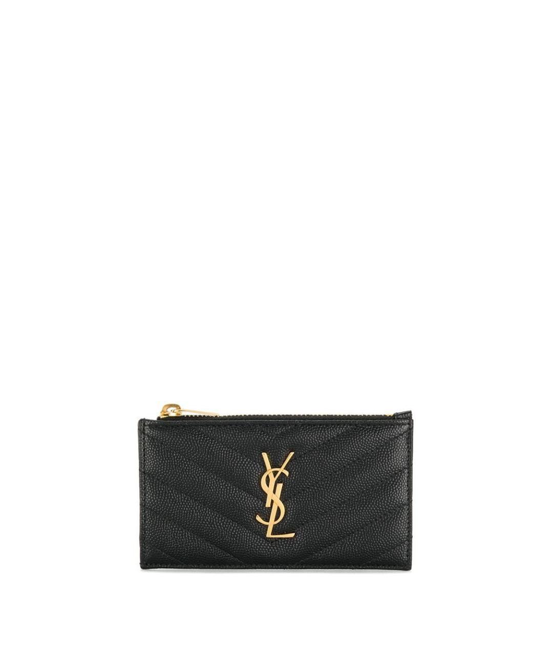 SAINT LAURENT Черный кожаный кардхолдер, фото 1