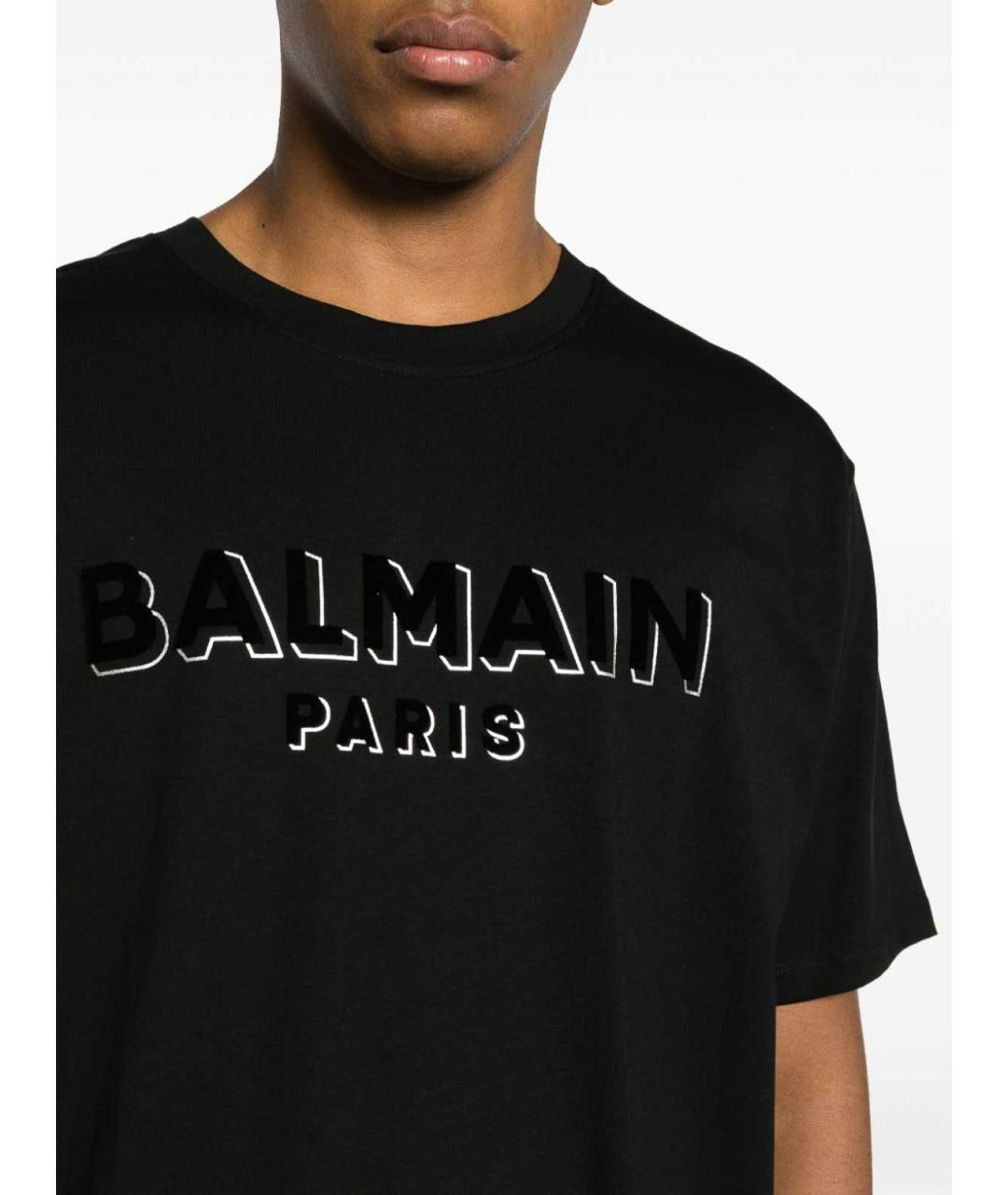 BALMAIN Черная хлопко-эластановая футболка, фото 4