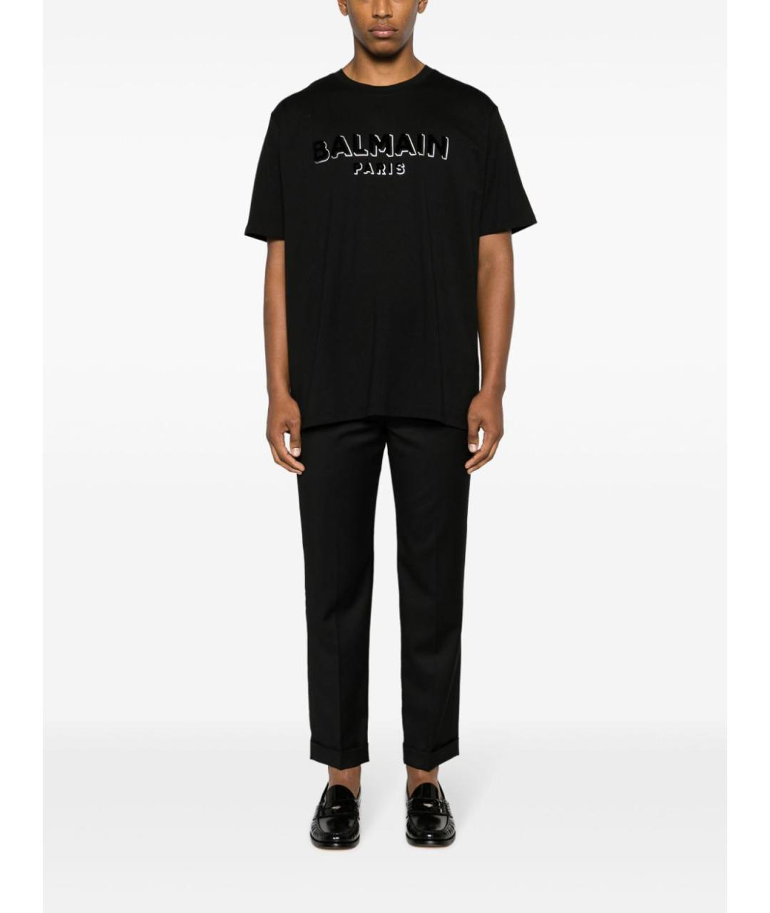 BALMAIN Черная хлопко-эластановая футболка, фото 3