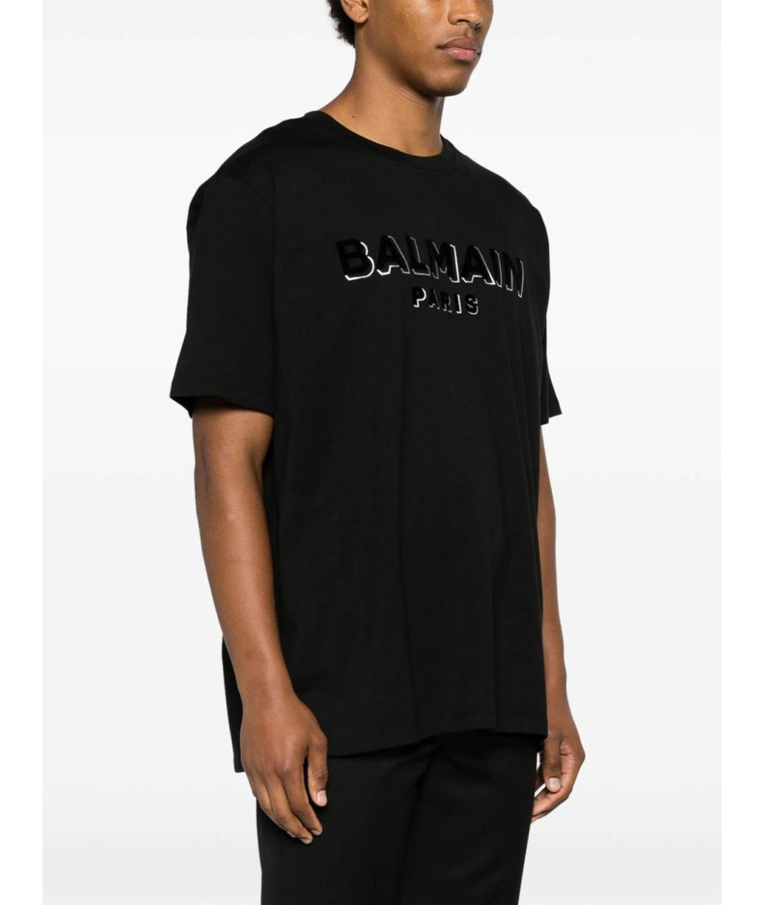 BALMAIN Черная хлопко-эластановая футболка, фото 2