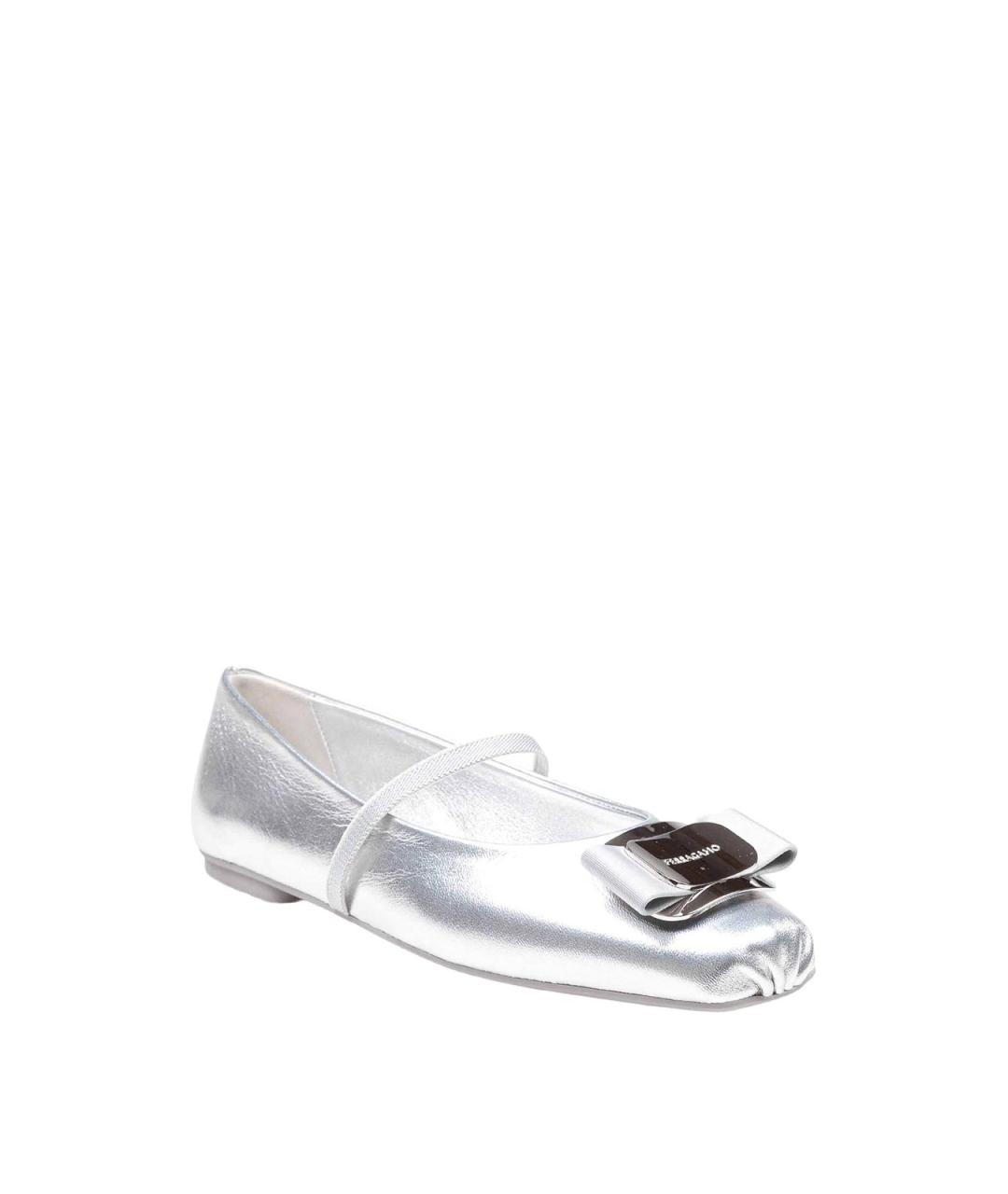 FERRAGAMO Серебряные кожаные балетки, фото 2