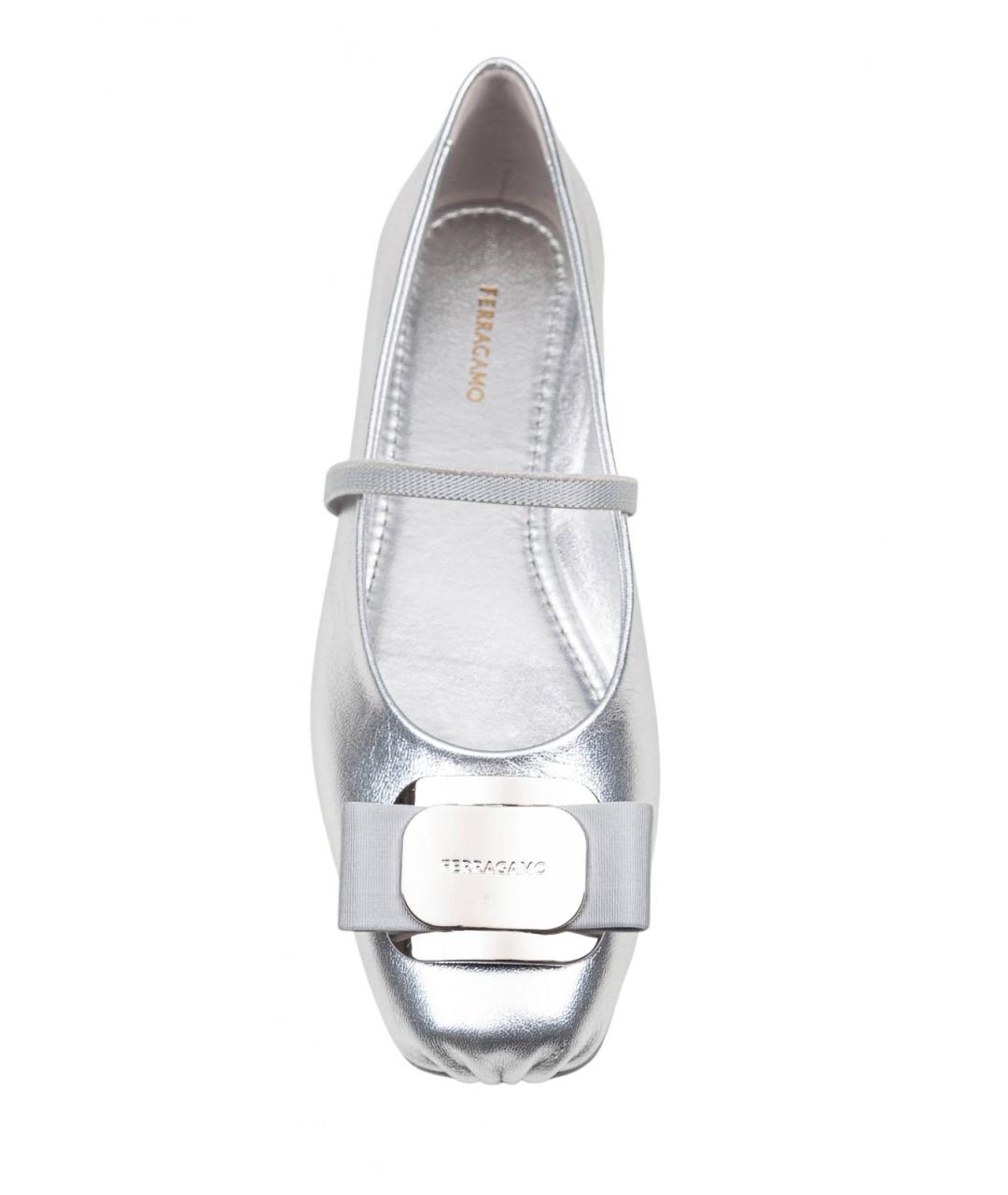FERRAGAMO Серебряные кожаные балетки, фото 4