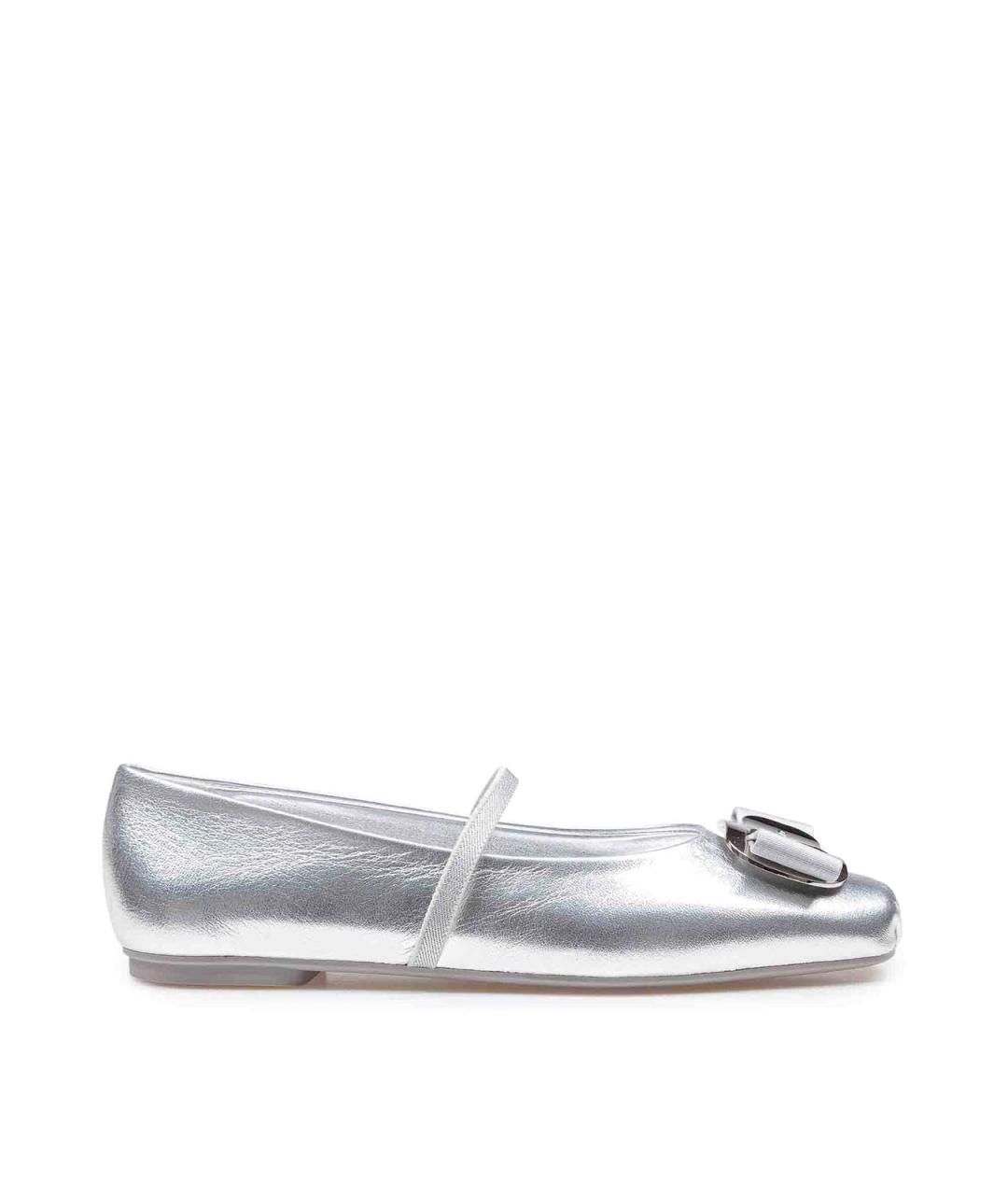 FERRAGAMO Серебряные кожаные балетки, фото 1