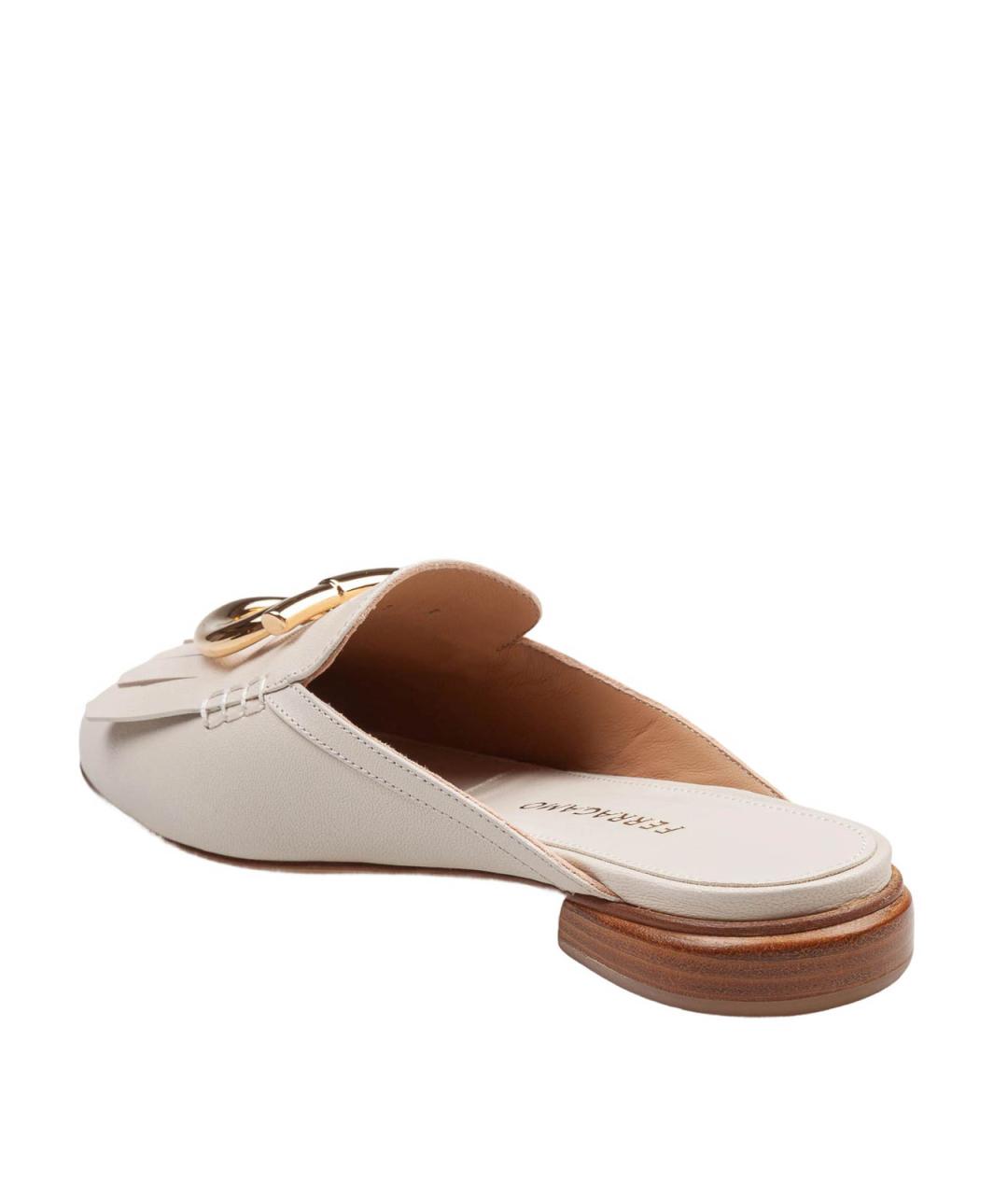 FERRAGAMO Бежевые кожаные мюли, фото 4
