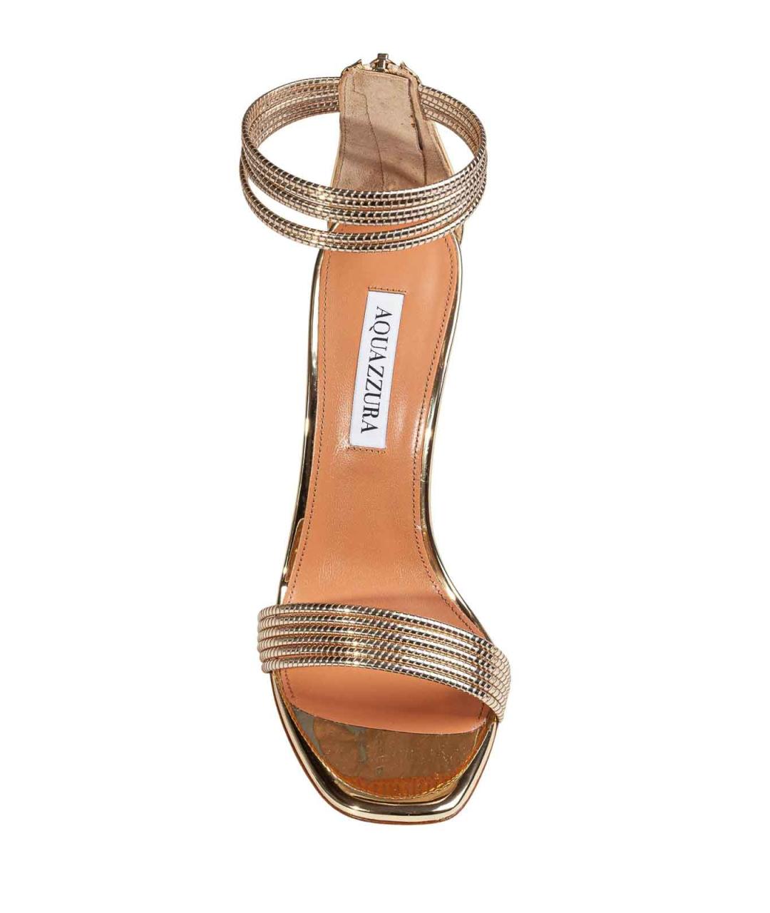 AQUAZZURA Золотые кожаные босоножки, фото 3
